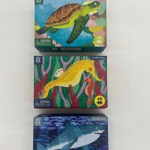 Set of 3 Ocean Sea Animals 48 Piece Mudpuppy Puzzles Shark Turtle Seahorse NIB